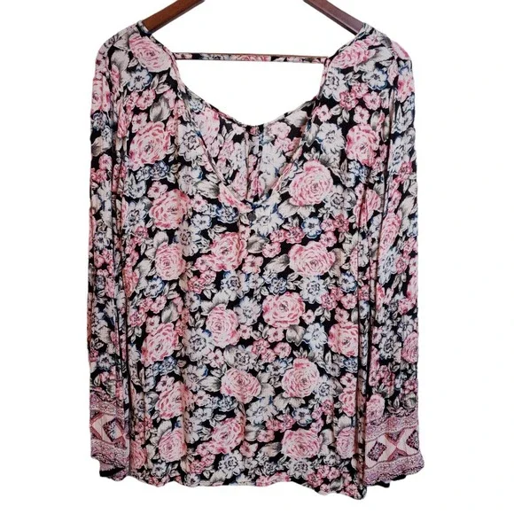 Billabong Women's Get Together V Neck Front Floral Shirt Tie Front Top Small - Picture 2 of 12